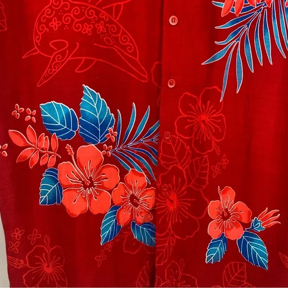 Cabali Men Hawaiian Shirt Red XXL Hibiscus Floral Cruise Tropical Short Sleeves - Picture 3 of 4
